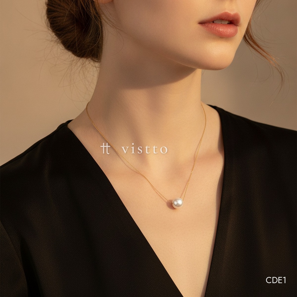 [CDE1] Collar dorado, fino con perla blanca central