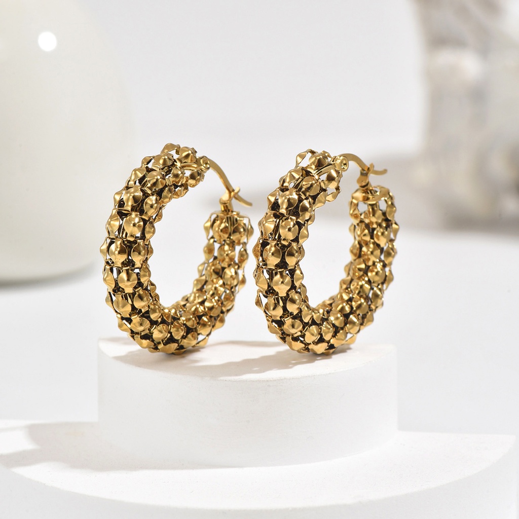 [Z158] Aretes de diseño irregular en acero inoxidable 304 con baño de oro y recubrimiento PVD (Oro · E666)