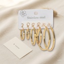 Set de tres pares de zarcillos dorados, argollas banda plana