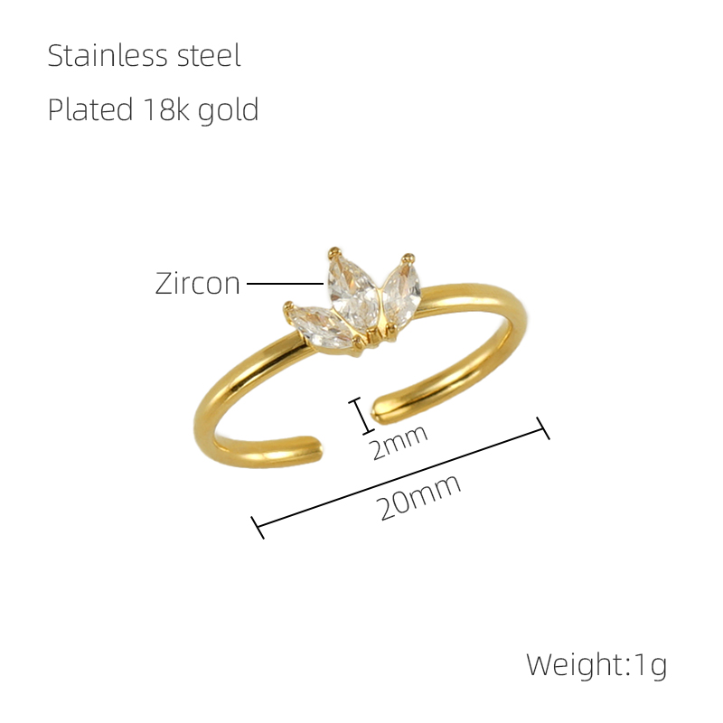 [A26] Anillo con trébol de acero inoxidable 304 con recubrimiento PVD y chapado en oro 18k