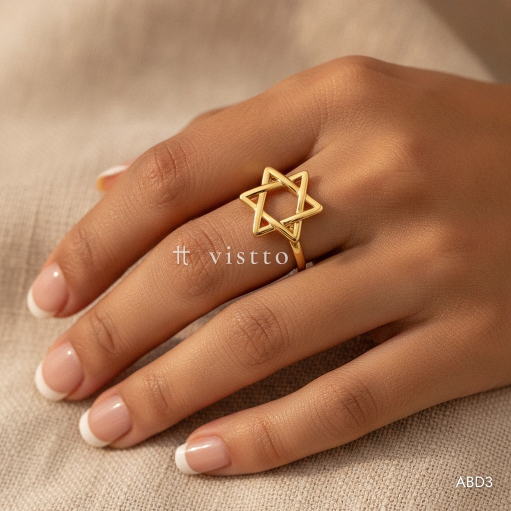 [ABD3] Anillo dorado abierto, aro con estrella de seis puntas