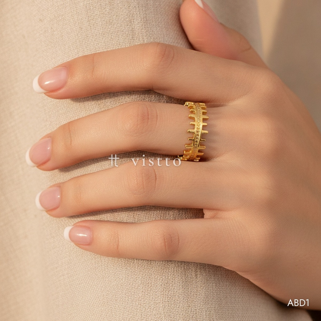 [ABD1] Anillo dorado abierto, banda con bordes dentados