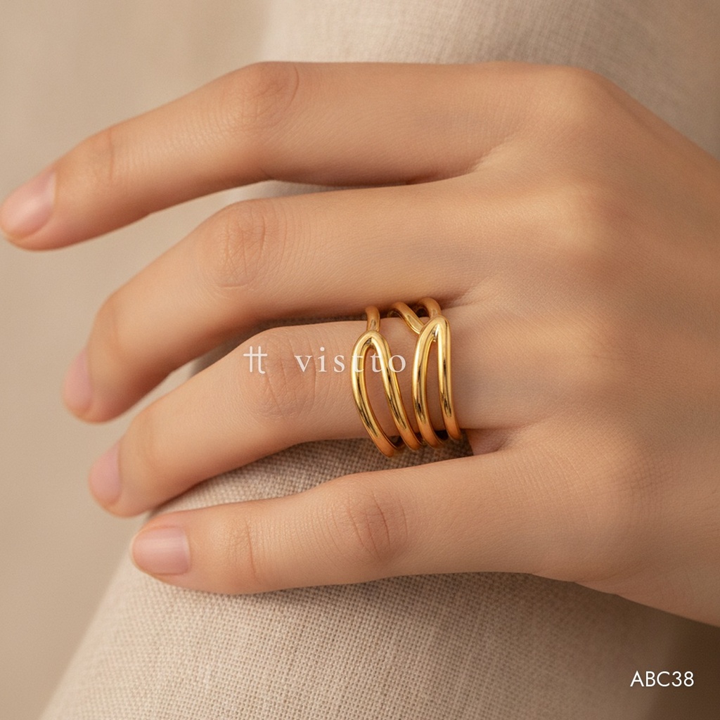 [ABC38] Anillo dorado abierto, múltiples líneas finas