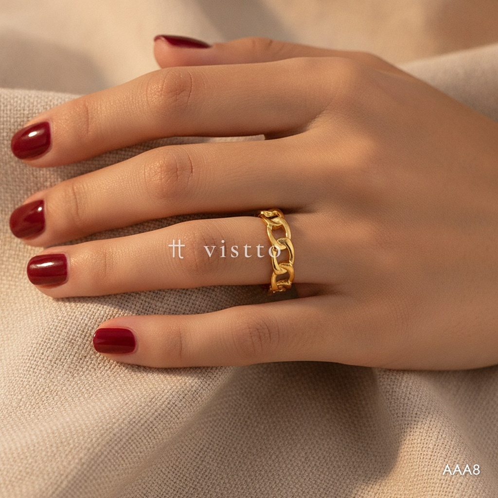 Anillo dorado abierto, cadena de eslabones planos