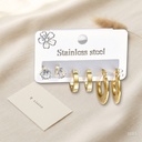 Set de tres pares de zarcillos dorados, argolla tubo grueso