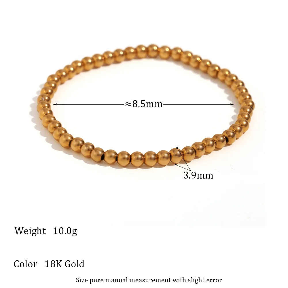 [P21] Pulsera de acero inoxidable 304 con recubrimiento PVD y chapado en oro 18k (Oro · Pulsera de cuentas elásticas-Oro-4mm)