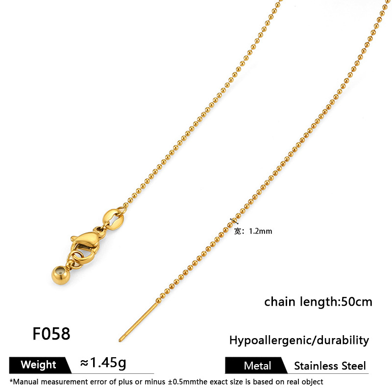 [C76] Collar ajustable de acero inoxidable 304 con chapado en oro 18k (Oro · Cadena de cuentas de vidrio F058-Gold de ancho 1,2mm, collar de 50cm)