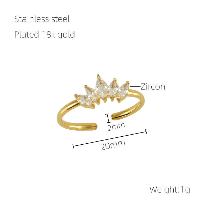 [A27] Anillo con circonia de acero inoxidable 304 con recubrimiento PVD y chapado en oro 18k