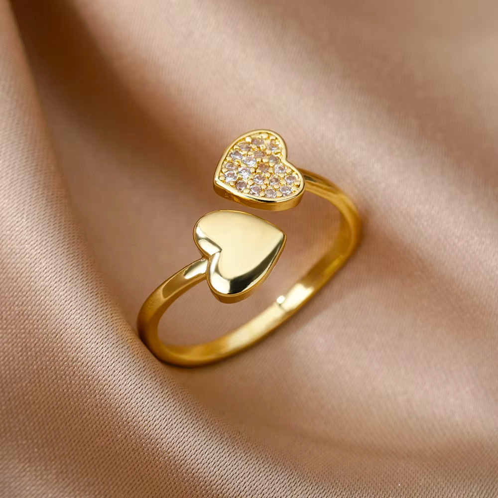 [A12] Anillo con estrella de acero inoxidable 304 con baño de oro y recubrimiento PVD (Oro · Apertura ajustable · Jz2940 G-4)