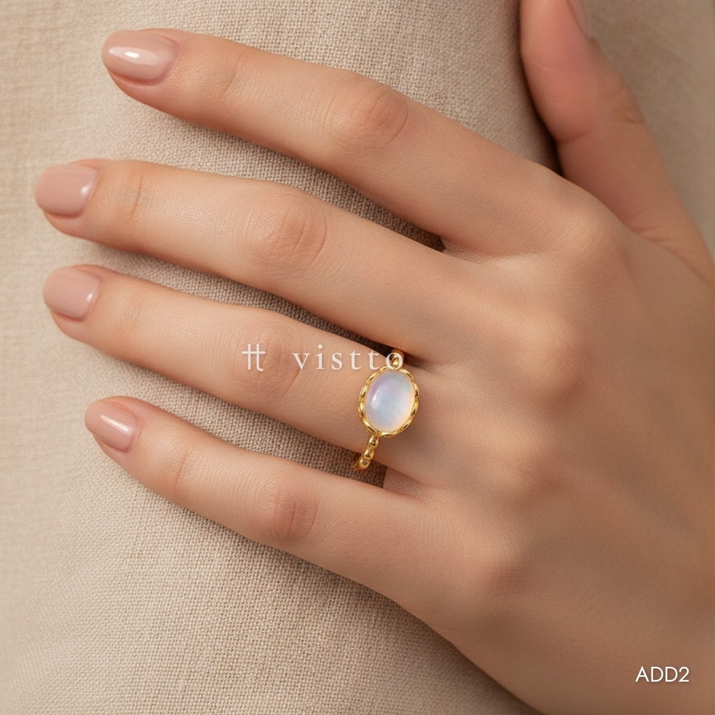 [ADD2] Anillo dorado, aro con piedra ovalada blanca