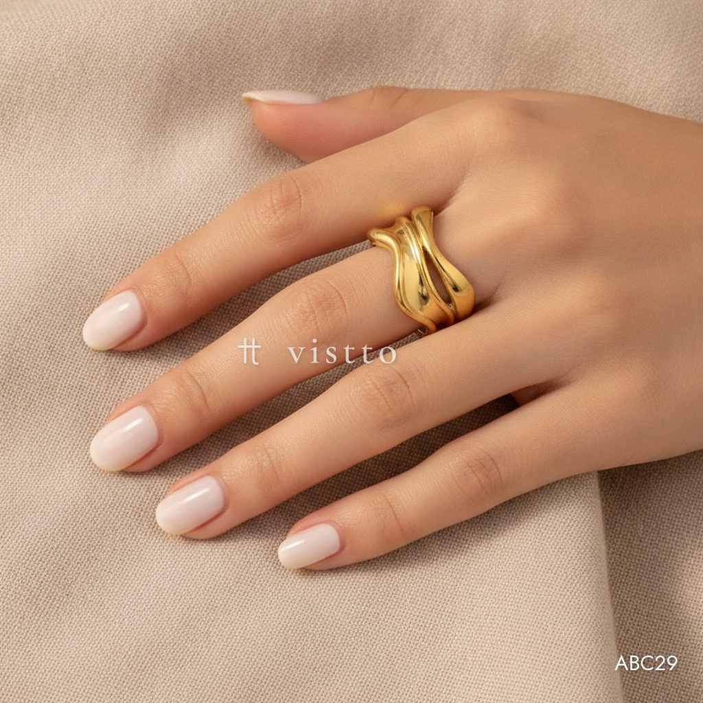 Anillo dorado abierto, doble banda ondulada