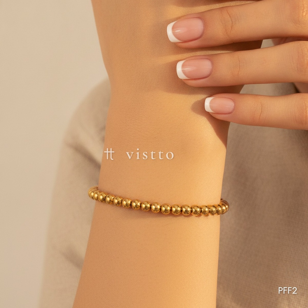 Pulsera dorada elástica, cuentas esféricas de 5 mm