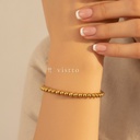 Pulsera dorado elástica, diseño de una hilera de cuentas esféricas de 5 mm con acabado liso y brillante