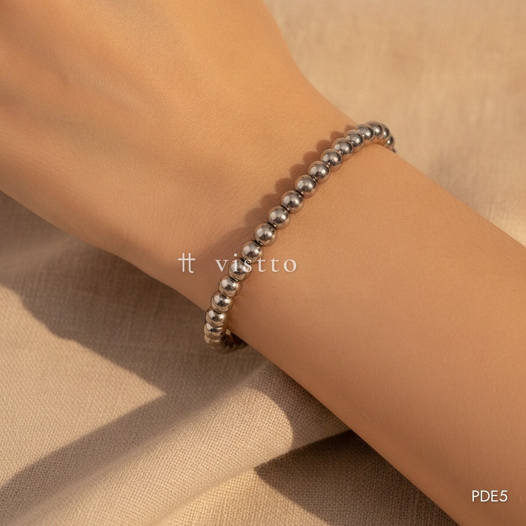 Pulsera plateada elástica, cuentas esféricas de 6 mm