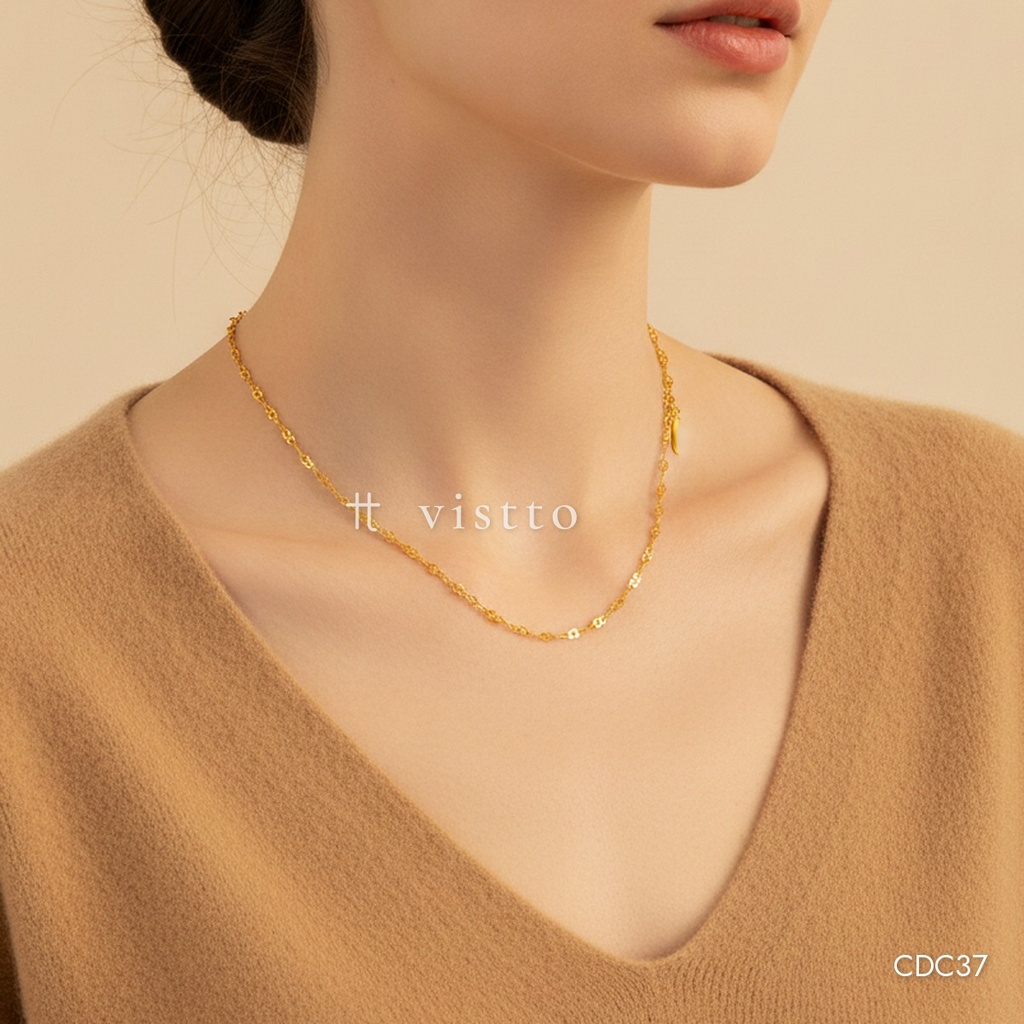 [CDC37] Collar dorado, cadena fina de eslabones calados de trébol