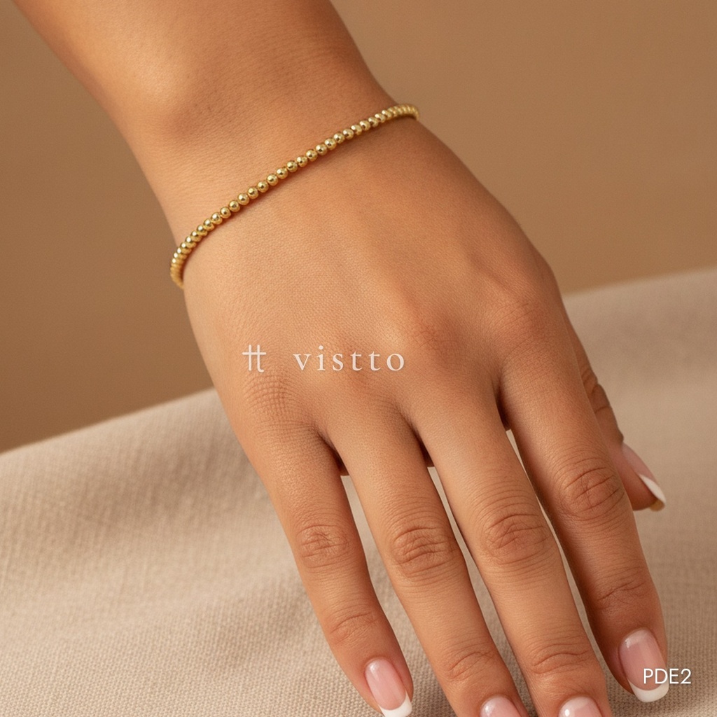 Pulsera plateada elástica, cuentas esféricas de 3 mm