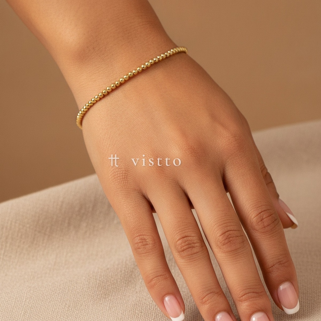 Pulsera plateado elástica, diseño de una hilera de cuentas esféricas de 3 mm con acabado liso y mate