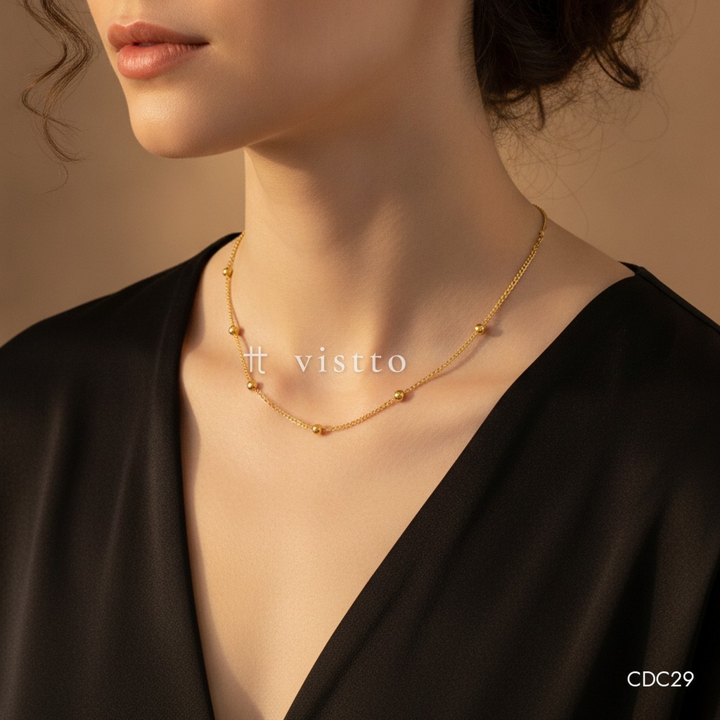 [CDC29] Collar dorado, cubana fina con cuentas de 3 mm