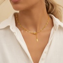 Collar dorado de cadena de eslabones ovalados alargados con textura grabada, con cierre de langosta y extensor