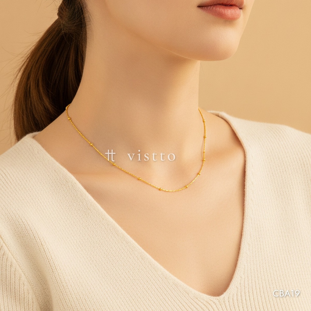 Collar dorado, cadena de barras con bolitas espaciadas