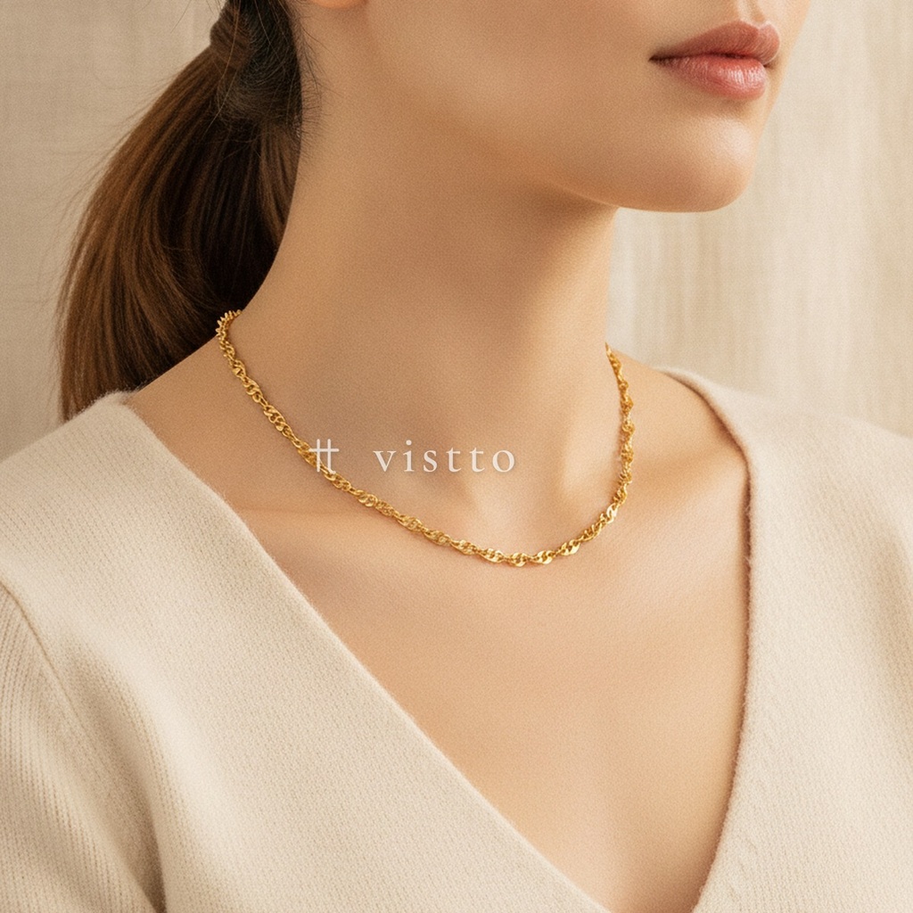 Collar dorado de cadena de eslabones planos entrelazados, con cierre de langosta y extensor
