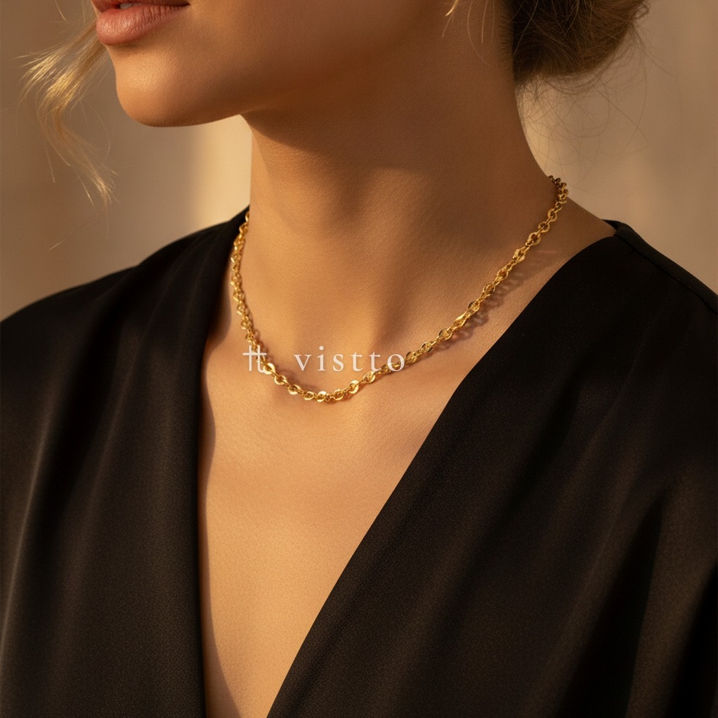 Collar dorado de cadena de eslabones ovalados entrelazados de grosor medio con extensor