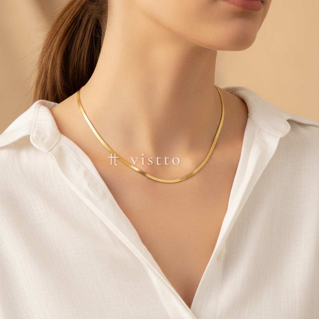 Collar dorado de cadena plana tipo serpiente de 2 mm, con cierre de langosta y extensor