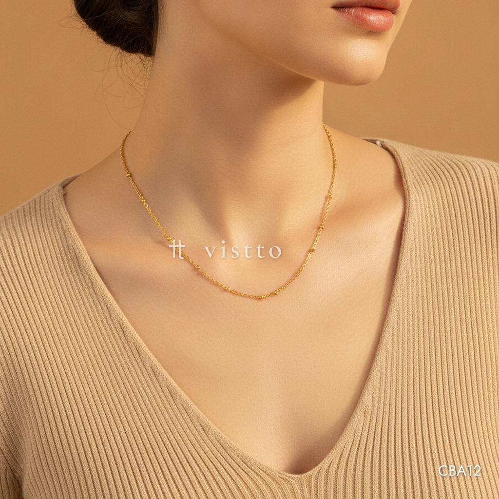 [CBA12] Collar dorado, eslabones finos con bolitas espaciadas