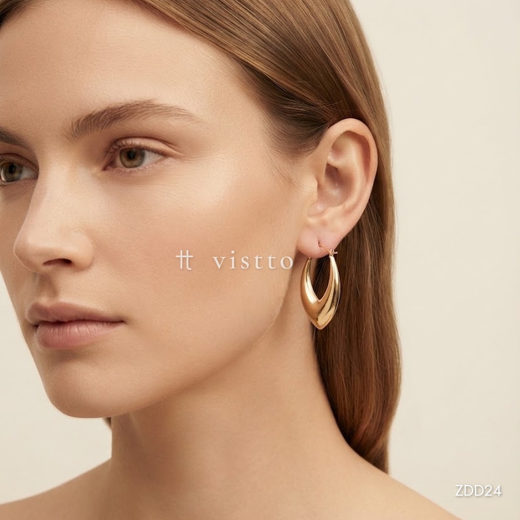 [ZDD24] Zarcillos dorados de argolla, gota puntiaguda en V