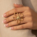 Anillo dorado abierto, aro de flor de cinco pétalos huecos