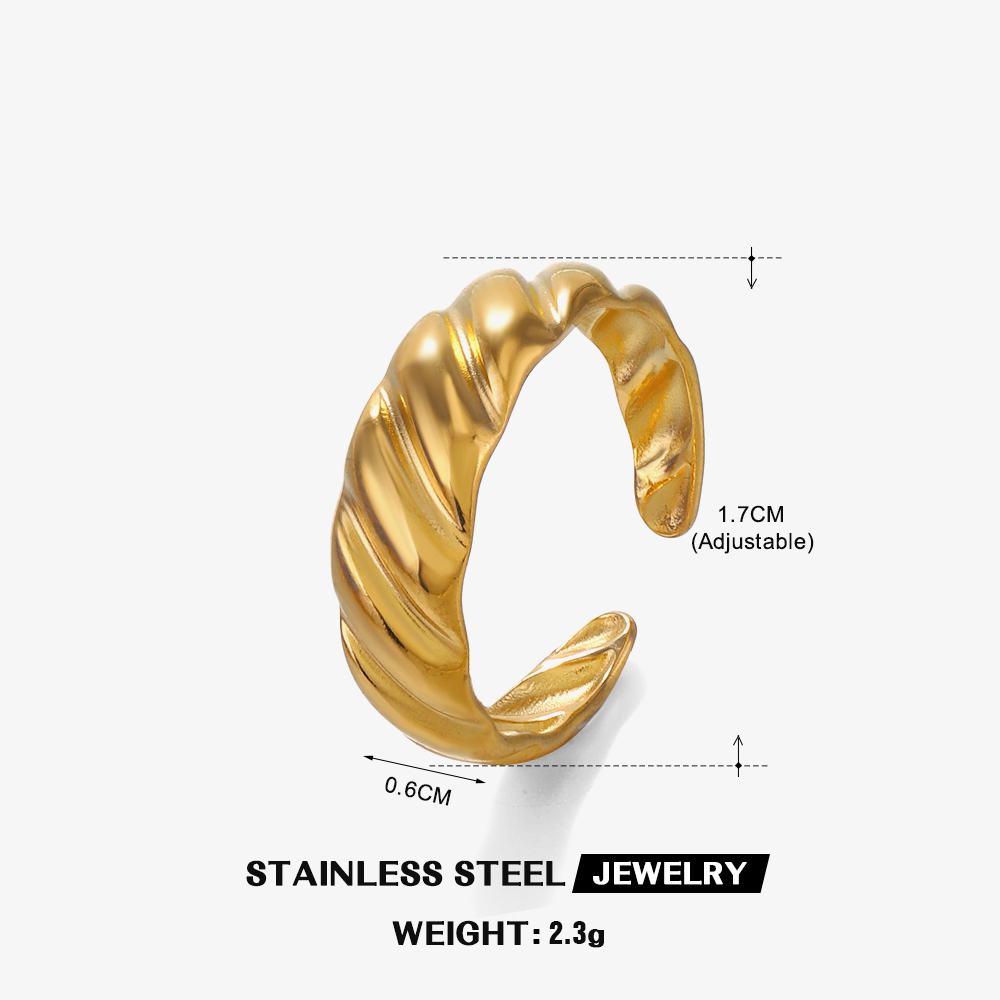 [A24] Anillo de diseño irregular en acero inoxidable 304 con recubrimiento PVD y chapado en oro 18k