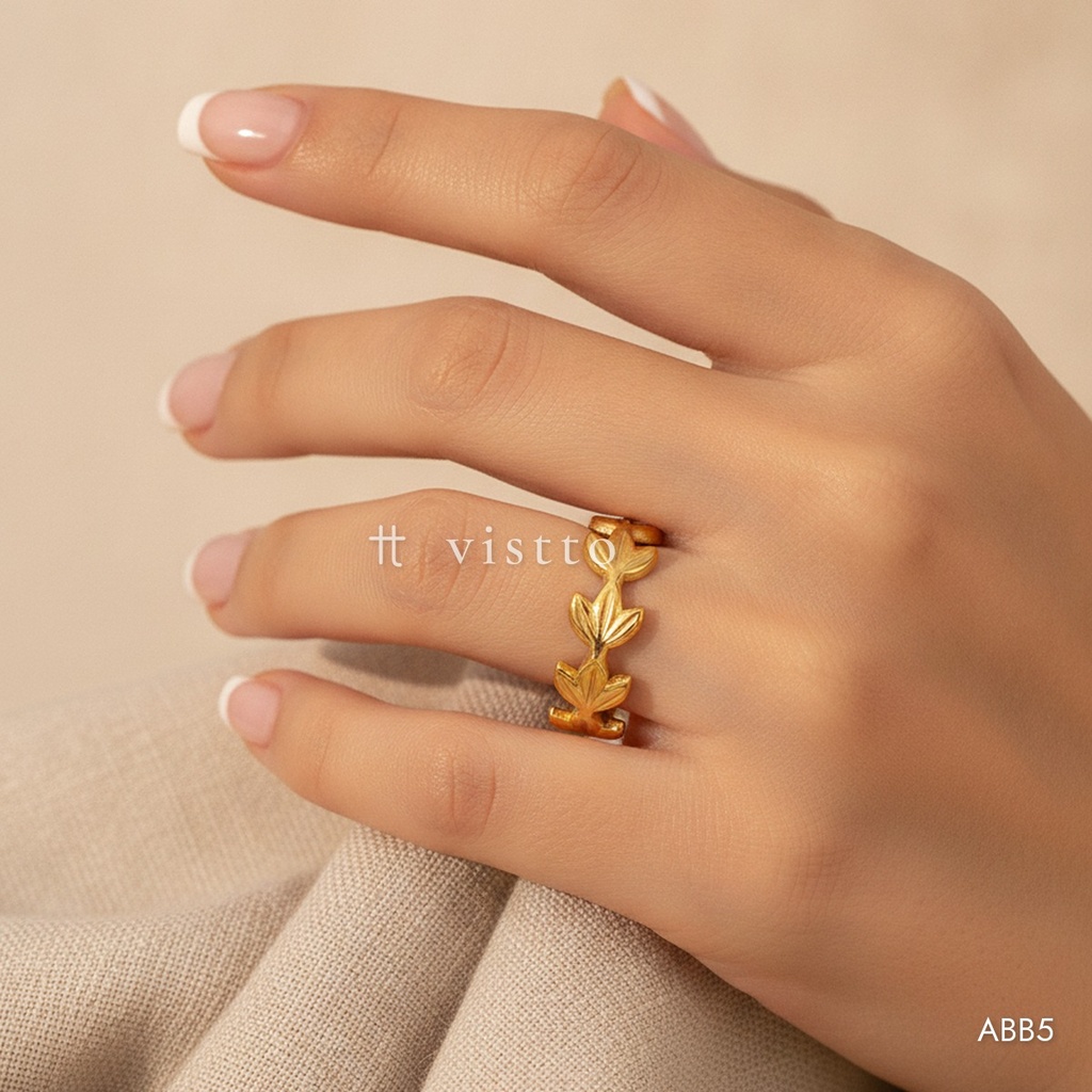 [ABB5] Anillo dorado abierto, banda de hojas de laurel
