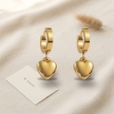 Zarcillos dorados de argolla huggie plana con dije colgante de corazón liso y bombeado