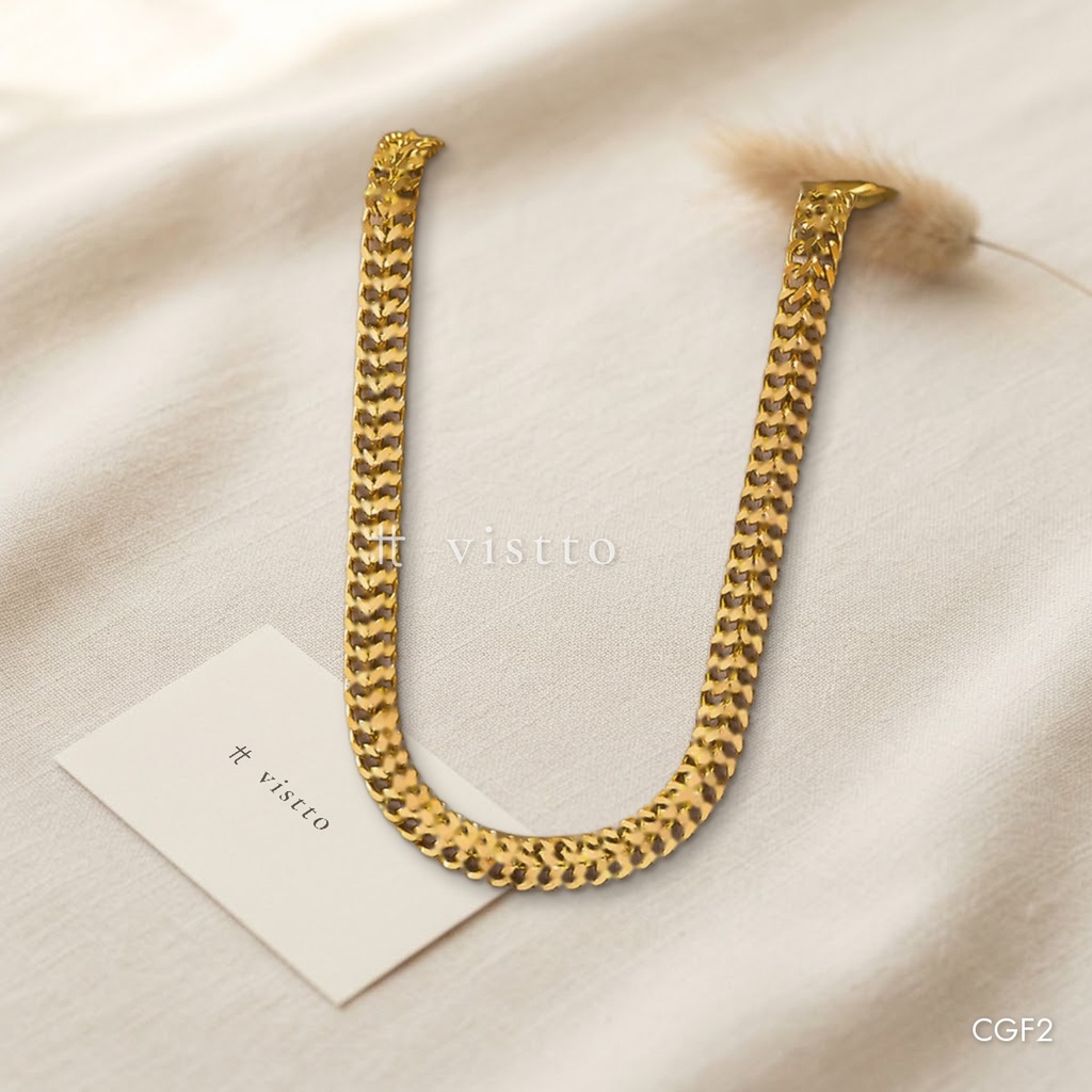 Collar dorado, cadena plana ancha trenzada en espiga