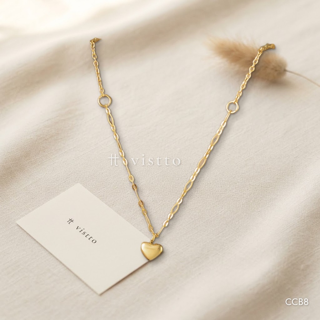 [CCB8] Collar dorado, eslabones y argollas con corazón pequeño