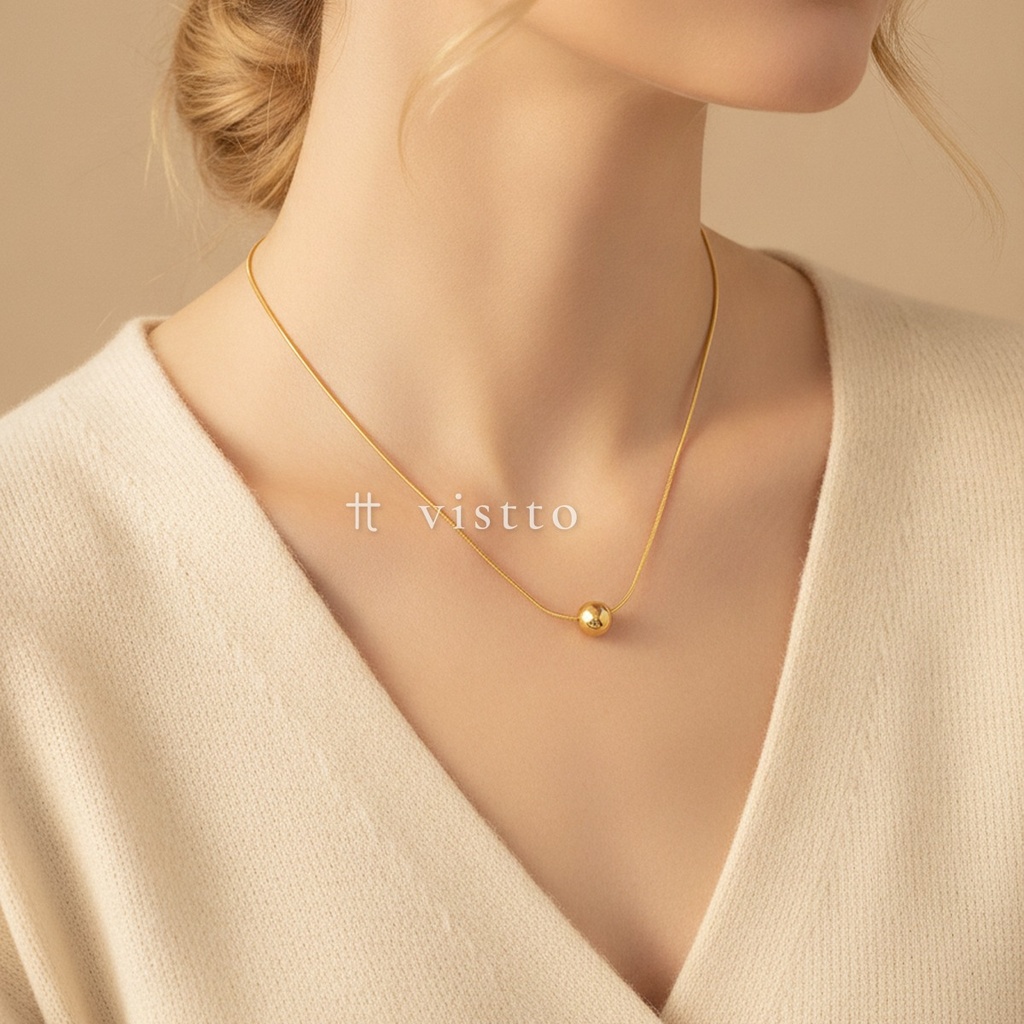 Collar dorado de cadena fina de serpiente, con dije de esfera lisa de 8 mm