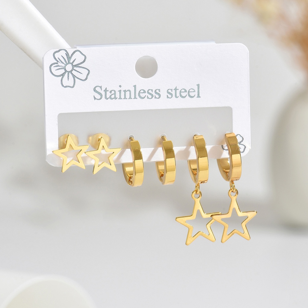 [NH43748845] Aretes con corazón de acero inoxidable 304 con chapado en oro 18k