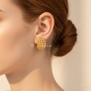 Earcuff dorado, banda ancha de varias hileras de bolitas