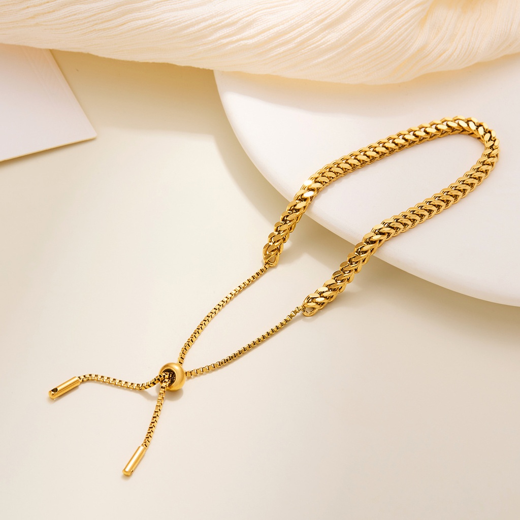 [P17] Pulsera de diseño geométrico en acero inoxidable 316L (Cadena de ajuste de quilla de oro)