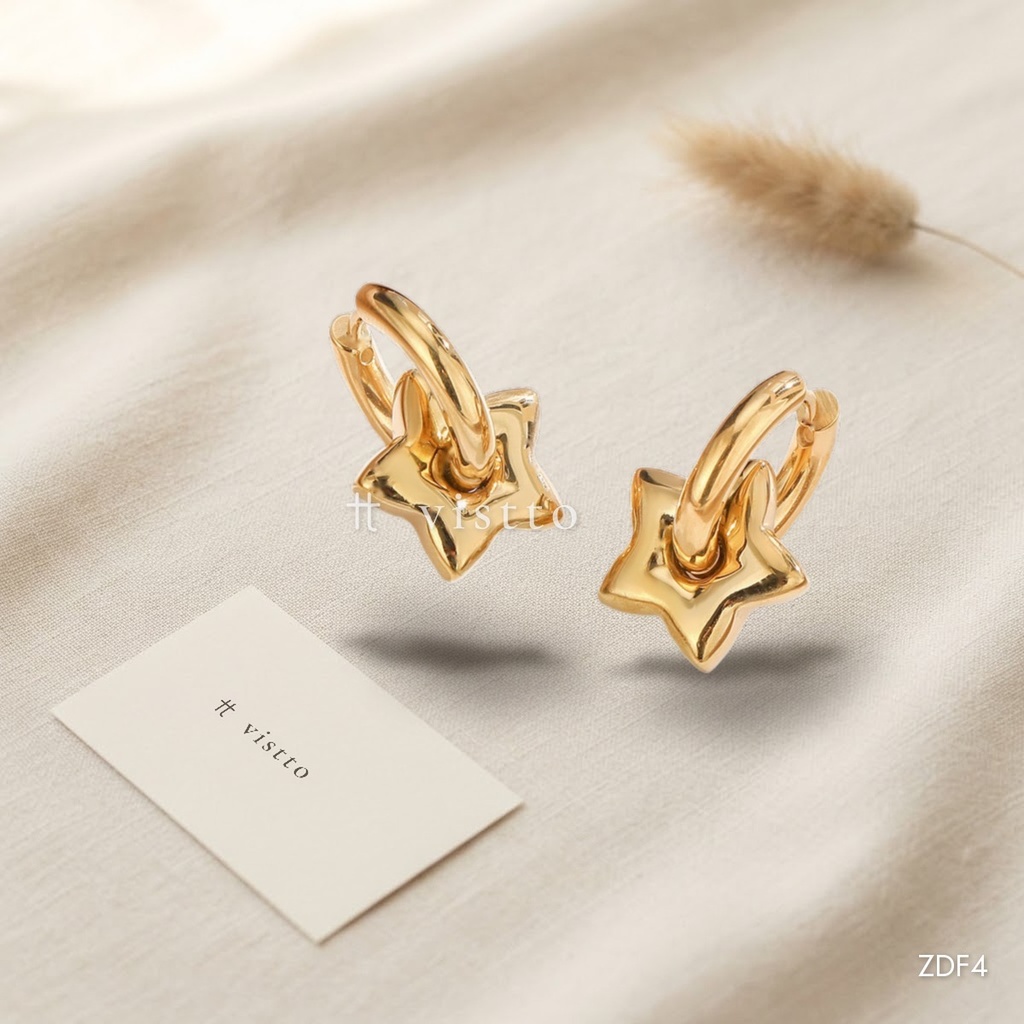 [ZDF4] Zarcillos dorados de argolla gruesa, dije colgante de estrella