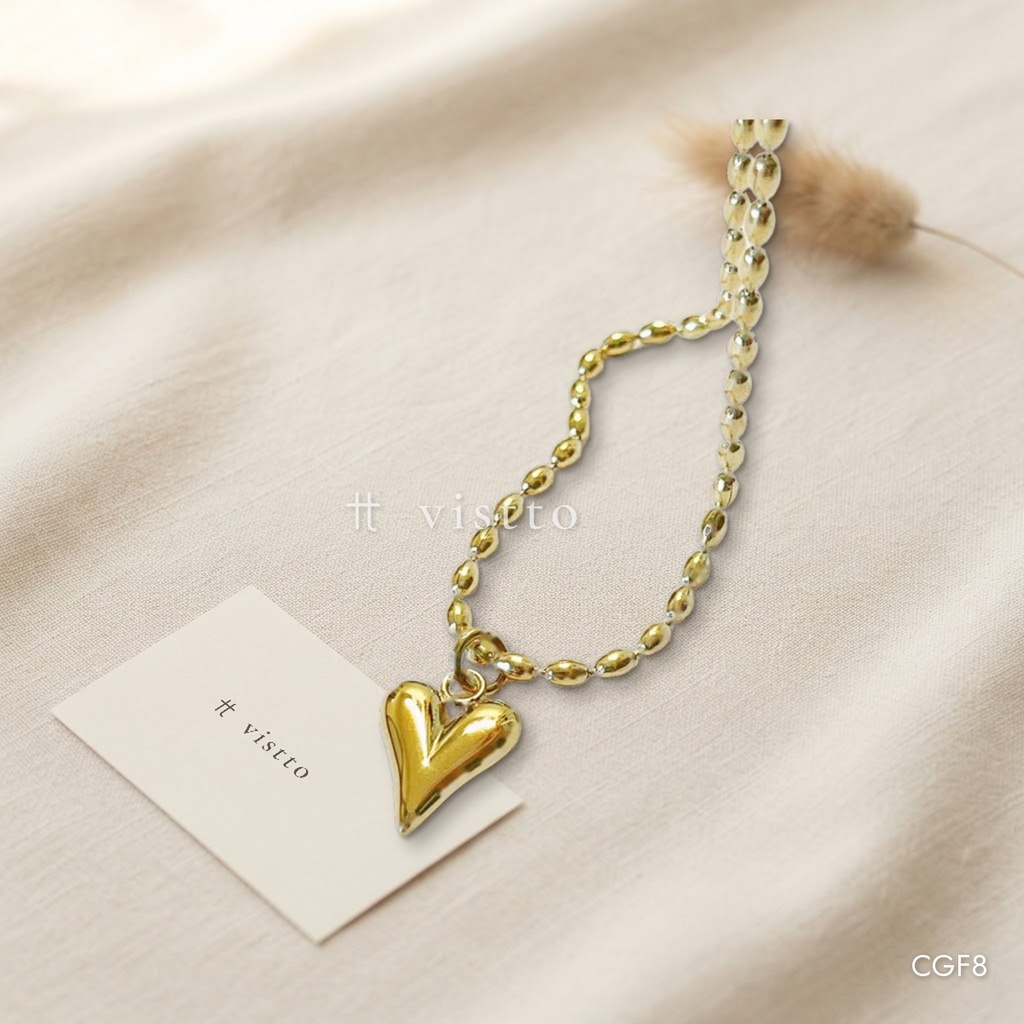 [CGF8] Collar dorado, eslabones tipo cuenta con corazón alargado