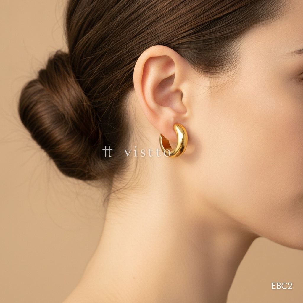 Earcuff dorado, argolla gruesa abierta en C, par