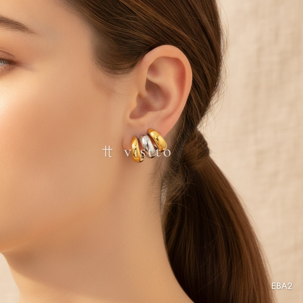 [EBA2] Earcuff bicolor, tres bandas con la central plateada