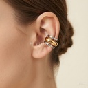 Earcuff bicolor, tres bandas, una dorada entre plateadas finas