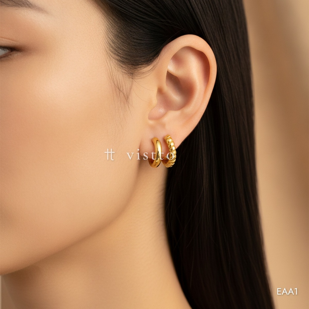 [EAA1] Earcuff dorado, doble banda una lisa y otra acanalada