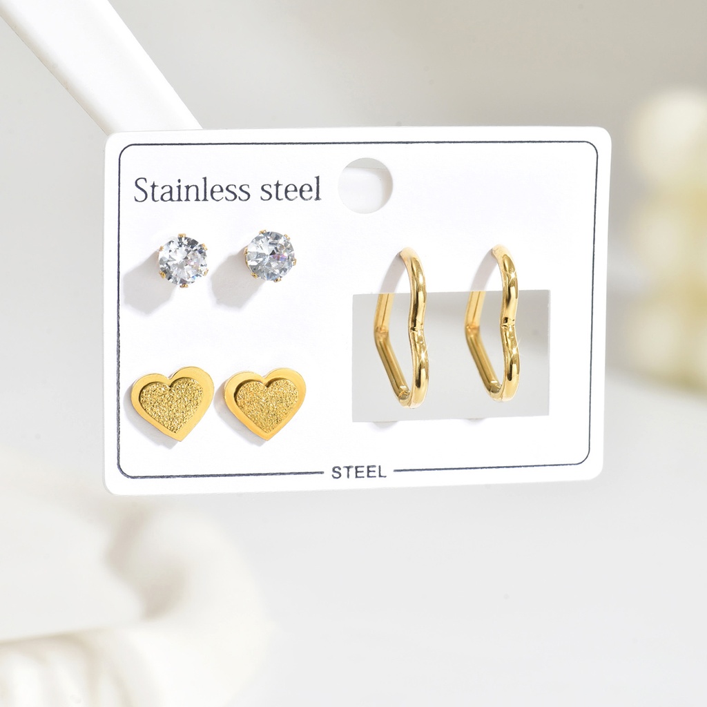 [NH43558223] Aretes con corazón de acero inoxidable 304 con baño de oro y recubrimiento PVD (Oro · E776)