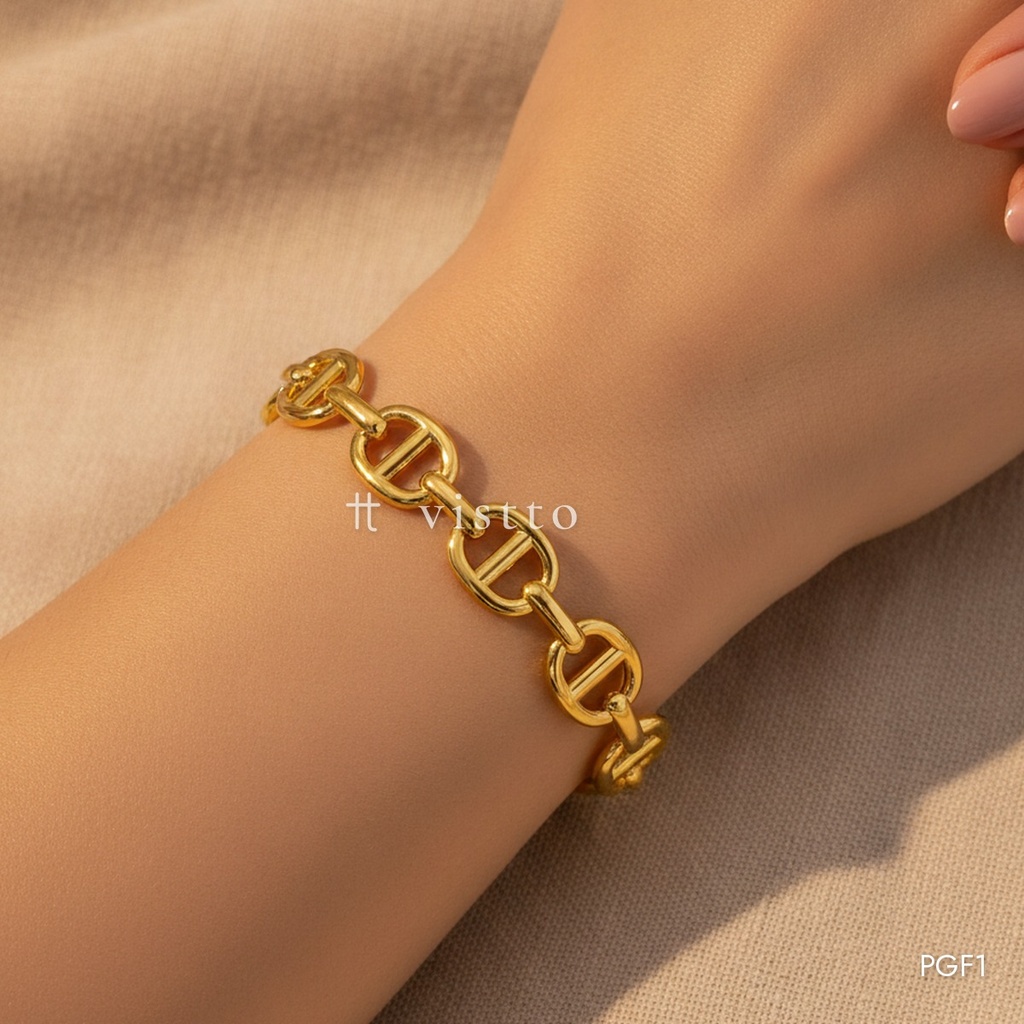 Pulsera dorada rígida, eslabones ovalados