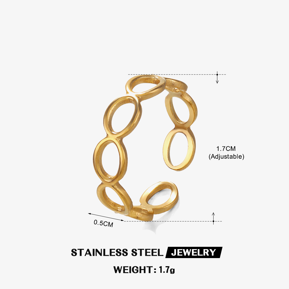 [A3] Anillo oval de acero inoxidable 304 con recubrimiento PVD y chapado en oro 18k