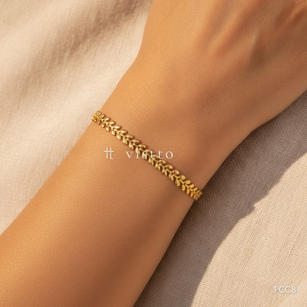Pulsera dorada, cadena de espiga de trigo