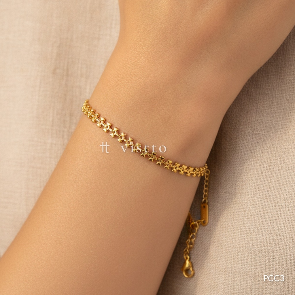 [PCC3] Pulsera dorada, doble hilera de diminutos corazones en espiga